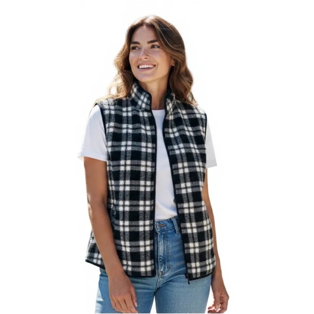 Croft&Barrow Women's Reversible Vest XXL Blk/Wht Plaid/Solid Black NWT
